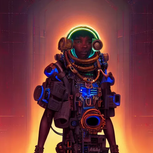 Image similar to a dogon cyberpunk hacker, steampunk stargate by greg rutkowski and android jones in a surreal portrait style, oil on canvas, ancient cyberpunk 8k resolution