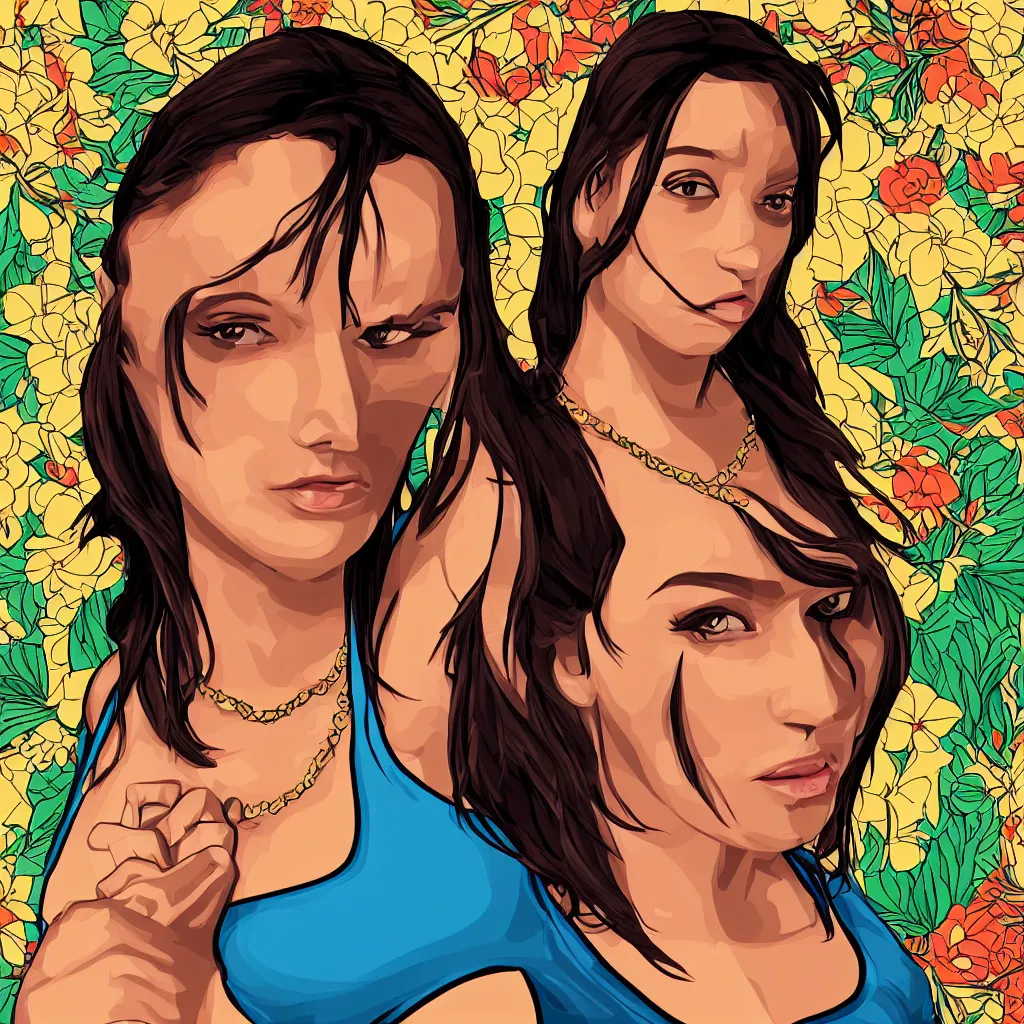 Prompt: a beautiful latina woman, in the style of gta san andreas art