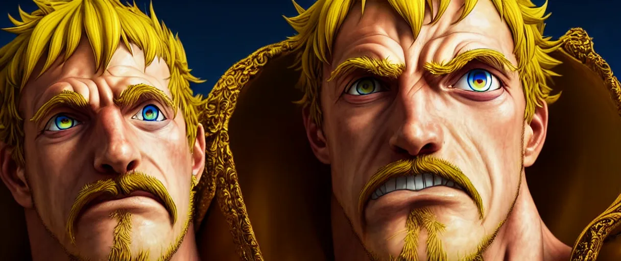 Image similar to hyperrealist highly detailed english medieval portrait of Escanor the Sin of Pride, Nanatsu No Taizai, Seven Deadly Sins, concept art pascal blanche dramatic studio lighting 8k wide angle shallow depth of field