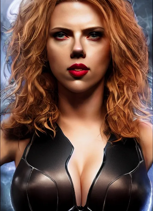 Image similar to , , Scarlett Johansson dressed as cat woman ,, Dramatic, Edge, Good, Infused, Backlight, De-Noise, VFX, insanely detailed and intricate, hypermaximalist, facial ,elegant, ornate, hyper realistic,