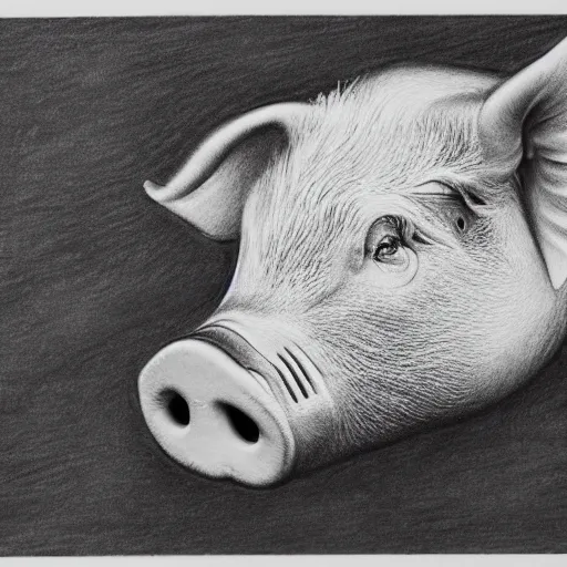 Image similar to pig face from nebula space, higher realistic, detailed, pencil drawing