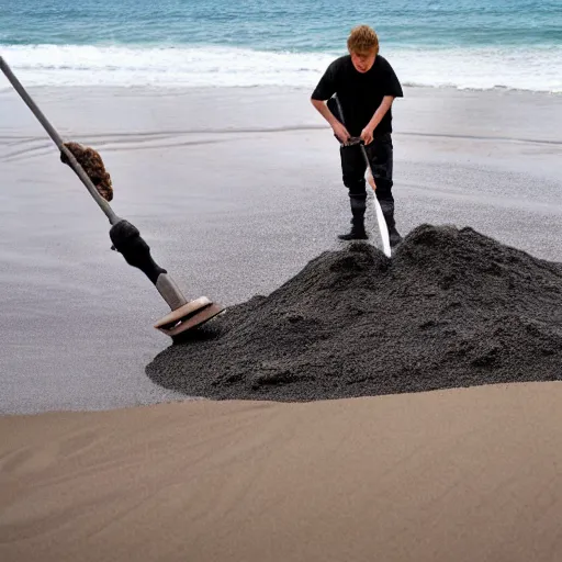 Prompt: Anakin Skywalker sweeping sand off the beach, high quality, professional photo