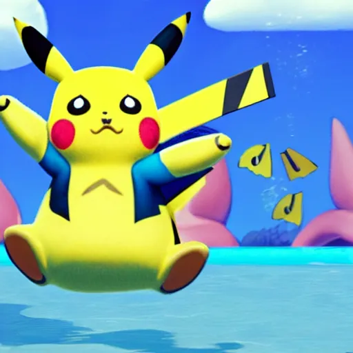 Image similar to pikachu swimming in animal crossing