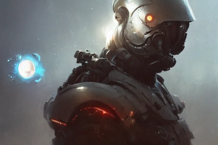 Image similar to portrait sci-fi art by Greg Rutkowski and Ruan Jia, a glowing alien bubble floating above the hand of a soldier, futuristic environment, detailed and intricate environment, high technology, highly detailed portrait, digital painting, artstation, concept art, smooth, sharp foccus, ilustration, Artstation HQ