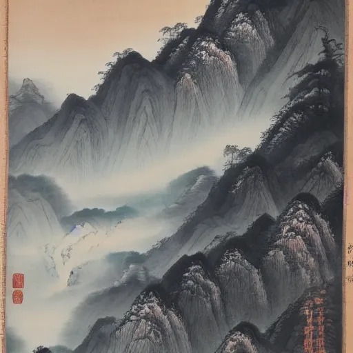 Prompt: ethereal god in a misty mountain valley, chinese painting