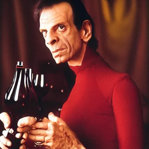 Image similar to dukat drinking wine, portrait by annie leibovitz,