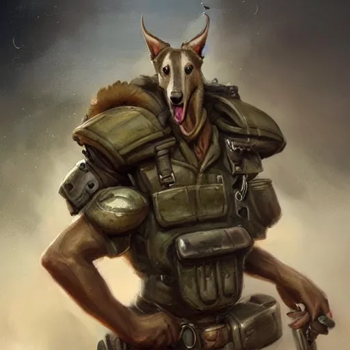 Image similar to anthropomorphic Borzoi wippet Tank Driver, Modern Tank driver outfit, cute and adorable, pretty, beautiful, DnD character art portrait, matte fantasy painting, DeviantArt Artstation, by Jason Felix by Steve Argyle by Tyler Jacobson by Peter Mohrbacher, cinema