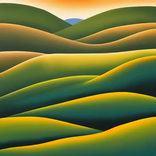 Image similar to a painting of the rolling hills, an ultrafine detailed painting by rafal olbinski, behance contest winner, pop surrealism, detailed painting, very detailed, minimalist, skeuomorphic, airbrush art