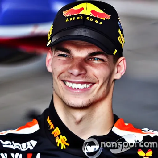 Image similar to max verstappen smiling, ultra realistic portrait