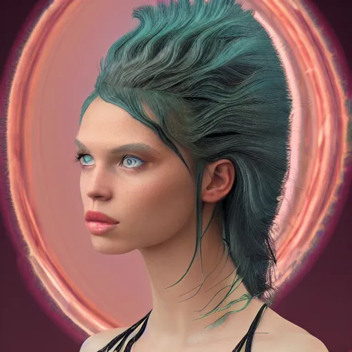 Prompt: the goddess of Spring, she resembles a mix of Grimes, Lana Del Rey, and Zoë Kravitz, in a style blend of Botticelli and Æon Flux, hyperphotorealistic, 4K, stunningly detailed, Arnold render,