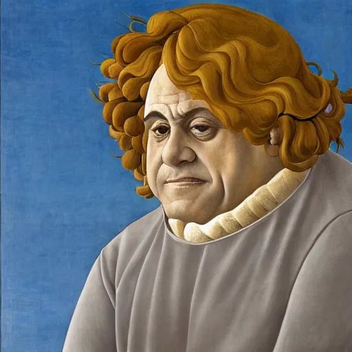Prompt: Danny Devito standing on a giant clamshell, painting by Sandro Botticelli, detailed, 4k