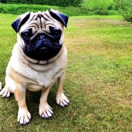 Prompt: a pug whose legs have been replaced with human legs, photo