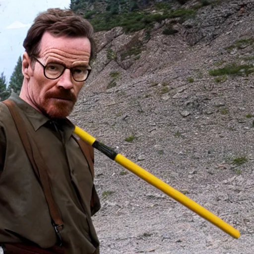 Image similar to Bryan Cranston as Gordon Freeman, holding a crowbar, still from a movie