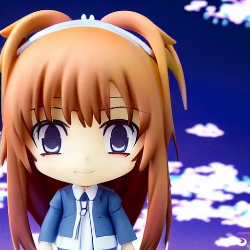 Image similar to character portrait of a singular kawaii chibi with nendoroid eyes in the sytle of kyoto animation, in simple background