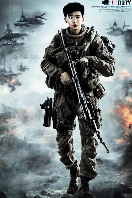 Image similar to cai xukun in call of duty warzone, poster, detailed