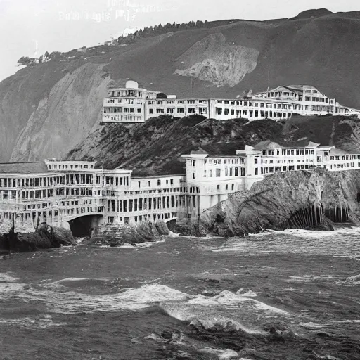 Image similar to San Francisco's iconic Cliff House before it was ruined by fire in 1907, full color