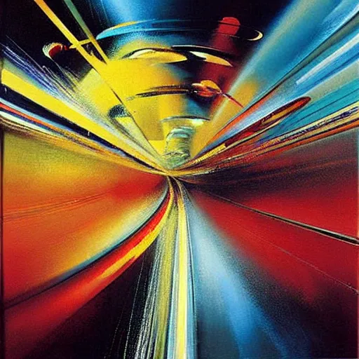 Image similar to abstract art representing momentum, oil painting by john berkey and gabriel dawe, masterwork