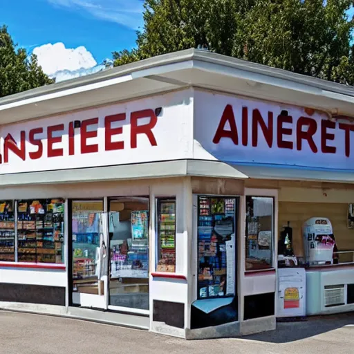 Image similar to the outside of a convenience store located on an asteroid in space