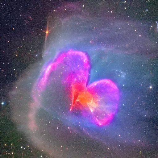 Image similar to a heart shaped space nebula, taken with hubble telescope,