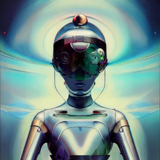 Image similar to scifi futurism automaton minimalism chrome by peter mohrbacher art Hajime Sorayama airbrush hyperrealism model abstract shatter fragments cubism futurism pastel blue soft flat minimal minimalism portrait face jackson pollock ukiyo-e lithograph mark ruthko swirl escape noise shimmer glow paint