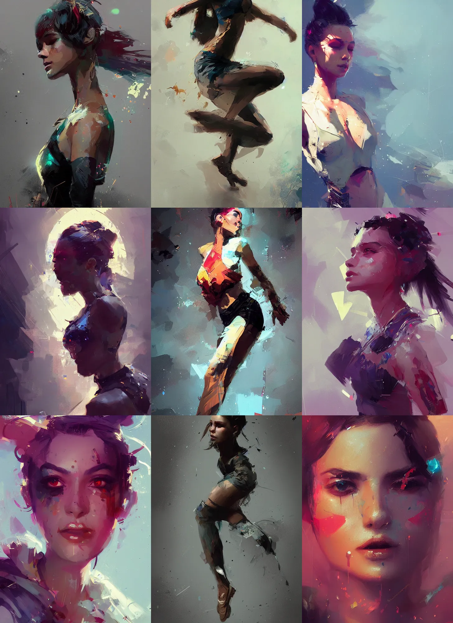 Prompt: a beautiful close up digital painting art stylish female dancer, highly detailed, artwork by ismail inceoglu, craig mullins trending on artstation