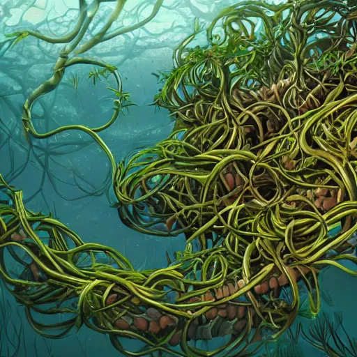 Image similar to A gigantic chest covered in vines underwater, Trending on Artstation,Digital art.