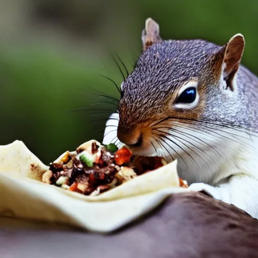 Prompt: a burrito eating a squirrel