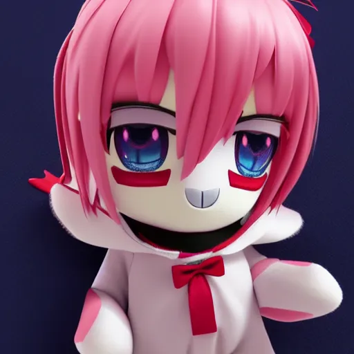 Prompt: cute fumo plush of a chaotic good girl, cel shading, vray