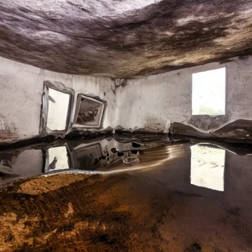 Image similar to photo of a bizarre oddly-shaped interior with shallow water everywhere