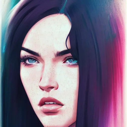 Image similar to megan fox portrait as manga girl, realistic shaded perfect face, fine details. anime. realistic shaded lighting poster by ilya kuvshinov katsuhiro otomo ghost - in - the - shell, magali villeneuve, artgerm, jeremy lipkin and michael garmash and rob rey