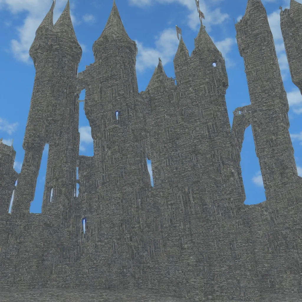 Image similar to tall fantasy celtic castle, 4 tall towers, photorealistic, hyper detailed, picture taken from the ground, first person perspective, realistic