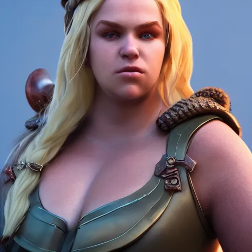 Prompt: a handsome corpulent viking girl with blond hair, clash royal style characters, unreal engine 5, octane render, detailed, cinematografic, cinema 4 d