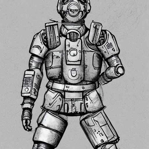 Prompt: line art, concept art, full body portrait, Maschinen Krieger soldier