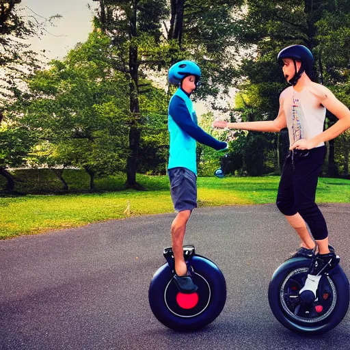 Prompt: man standing on electric onewheel unicycle scooter, man in naruto run pose, gopro, sports action, cinematic, product image