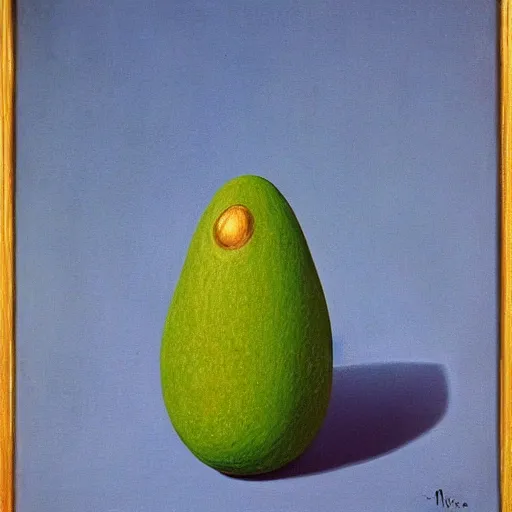 Image similar to surrealistic avocado on toast by magritte, oil on canvas