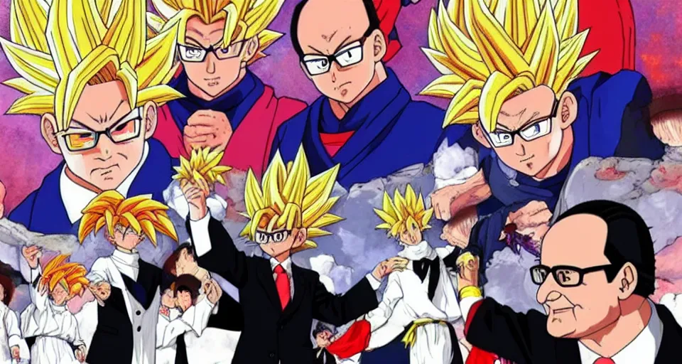 Prompt: François hollande is a super saiyan, by Gainax Co,