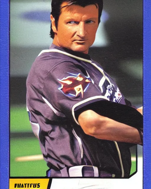 Image similar to futuristic nft baseball card of nathan fillion, full - view