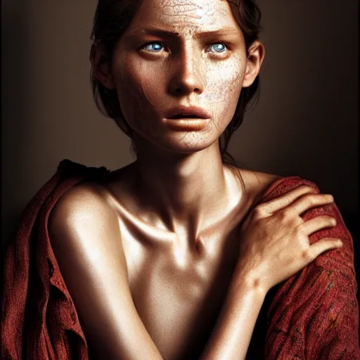 Prompt: female supermodel with translucent skin, beautiful detailed intricate insanely detailed octane render, 8K artistic photography, photorealistic, chiaroscuro, by Steve Mccurry, Joey L, Raphael, Caravaggio