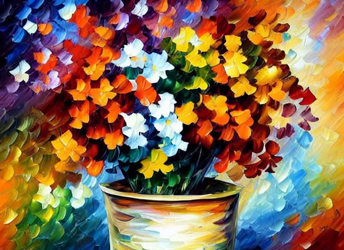 Image similar to A flowerpot designed by Leonid Afremov