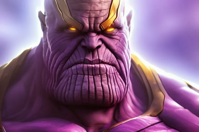 Image similar to Thanos grimacing, artstation, HD wallpaper, 4k, photorealistic, digital art