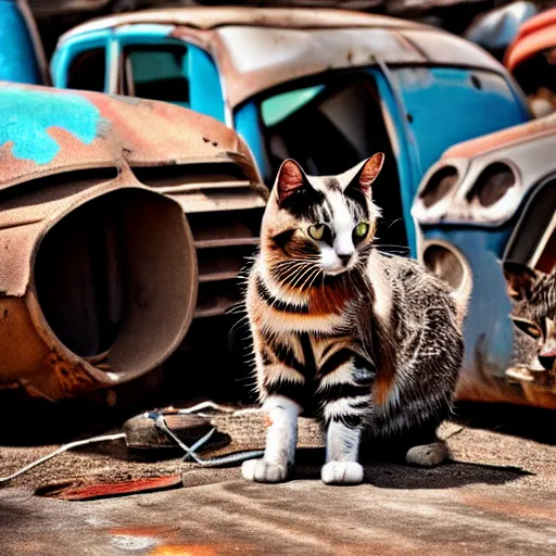 Image similar to donald rumsfeld junk yard cat, photo, detailed, 4 k