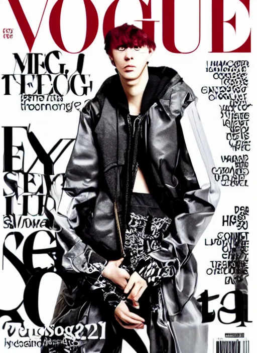 Prompt: Bladee from Drain Gang on the cover of Vogue