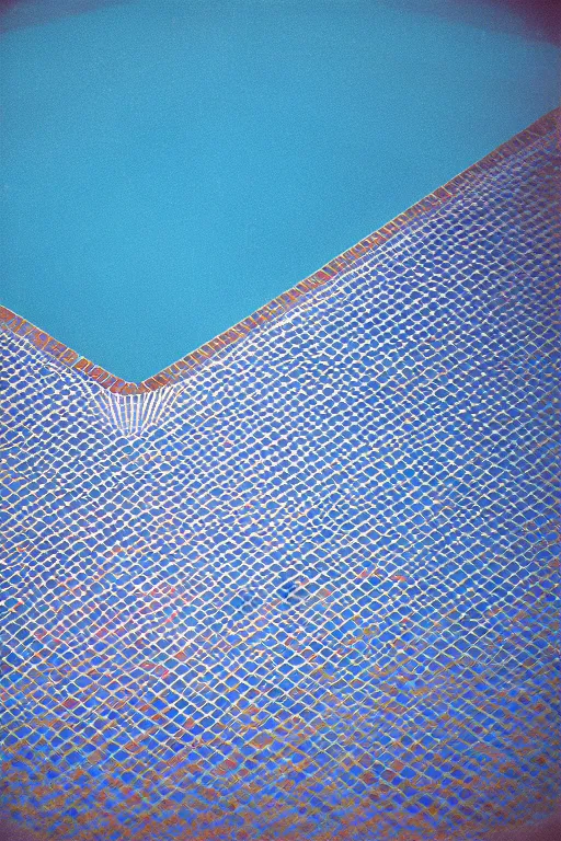 Image similar to non - euclidean, geometric tiled swimming pool tunnels into infinity, cubic and right angles, cube portals, 1 9 6 0 s, color bleed, ektachrome photograph, volumetric lighting, f 8 aperture, cinematic eastman 5 3 8 4 film stanley kubrick