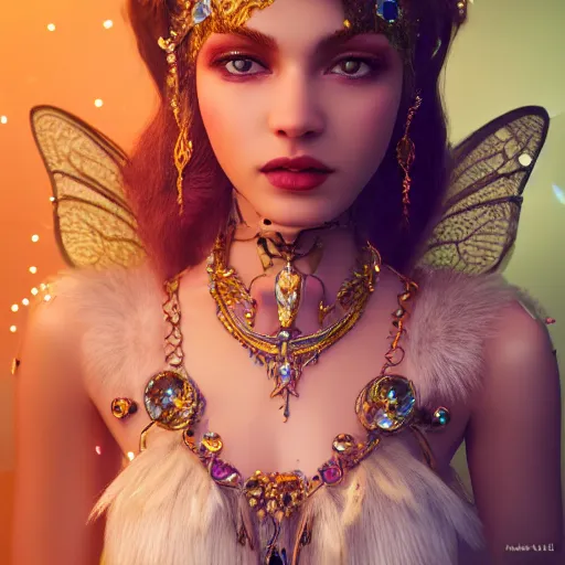 Prompt: portrait of fairy princess, glowing, ornate and intricate jewelry, jaw dropping beauty, glowing background lighting, white accent lighting, fairy tale, hyper detailed, 4 k octane render