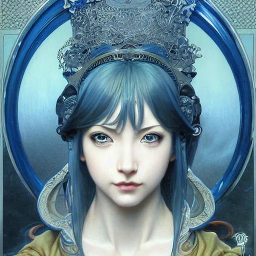 Image similar to intricately detailed vfx portrait of nami by eiichiro oda!, makoto shinkai, alphonse mucha, art by artgerm and greg rutkowski!, blue eyes!!, large aquiline nose!!, best of behance, concept art, matte, sharp focus, adolphe bouguereau, annie leibovitz, stanley kubrick,