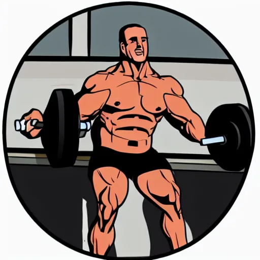 Image similar to a cartoon image of dominic purcell lifting weights