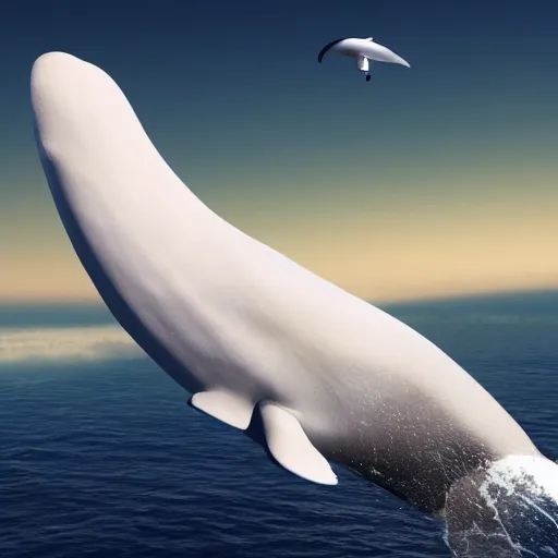 Image similar to Conquistador on Saturn riding a beluga whale, hyper-realistic, cinematic, 4k, render