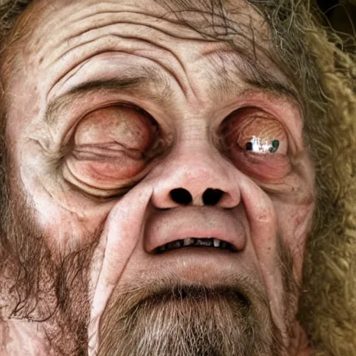 Image similar to world\'s ugliest man, close up, award winning photo