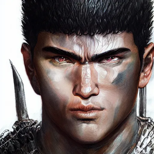 Image similar to ultra realistic portrait of guts from berserk extremely detailed, made by wlop and maxwell boas