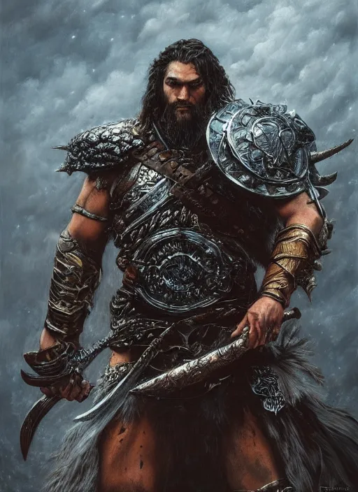 Prompt: highly detailed oil painting, masterpiece warrior darksouls jason momoa, fantasy character portrait, dynamic pose, above view, top lighting, realistic shaded, perfect face, 8 k realistic, hyper detailed, digital painting, artstation, concept art, hyper detailed eyes, cinematic lighting, dynamic pose, above view, perfect eyes